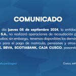 Comunicado - sobre operaciones de recaudación en CREDINKA