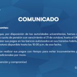 Comunicado sobre ampliación para el pago de la cuota de pensión - octubre 2024