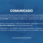 Comunicado: Sobre actividades académicas y administrativas para el 13 de noviembre de 2024