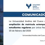 Comunicado: Ampliación de matrícula extemporánea para estudiantes regulares (pregrado)